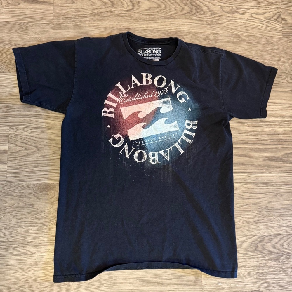 Billabong Mens Graphic T-Shirt Black Organic Cotton Surf Wave Logo Size Medium